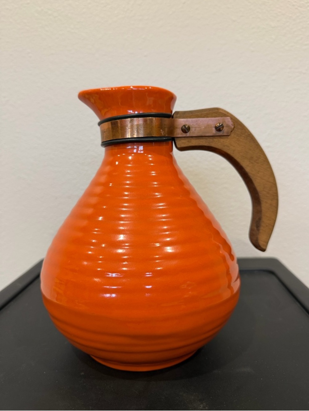 Vintage Bauer Pottery Ring Ware Orange Open Coffee Carafe/Pitcher